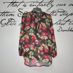 Lauren Ralph Lauren Black Multi Sheer Georgette Floral Split Neck Tunic, 2X